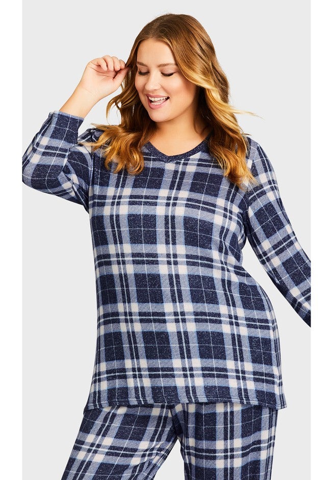 Hacci V Neck Check Top, PINK CHECK, alternate image number 3