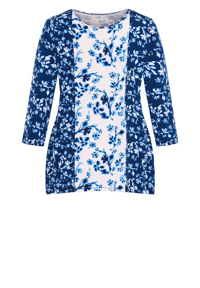 Nina Placed Top, NAVY INK BLOSSOM, alternate image number null