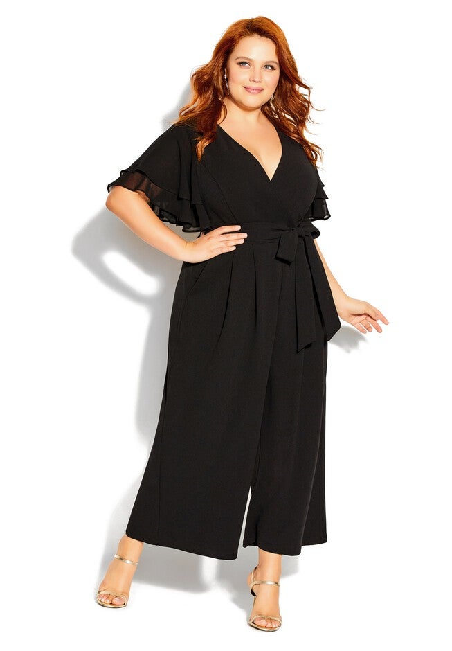 Flutter Sleeve Jumpsuit - black, BLACK, hi-res image number 0