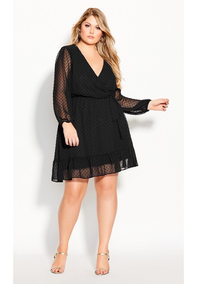 Dobby Ruffles Dress - black, BLACK, hi-res image number 0
