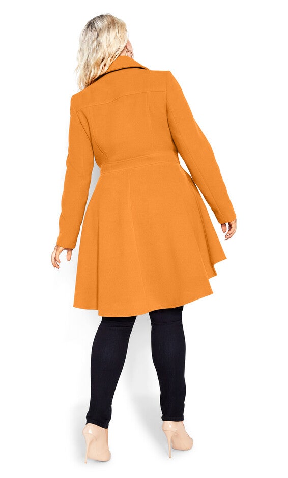Hi Lo Frill Coat - deep caramel, YELLOW, alternate image number 3