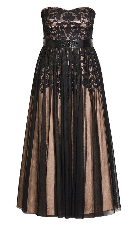 Embroidered Tulle Maxi Dress - black, BLACK, alternate image number null