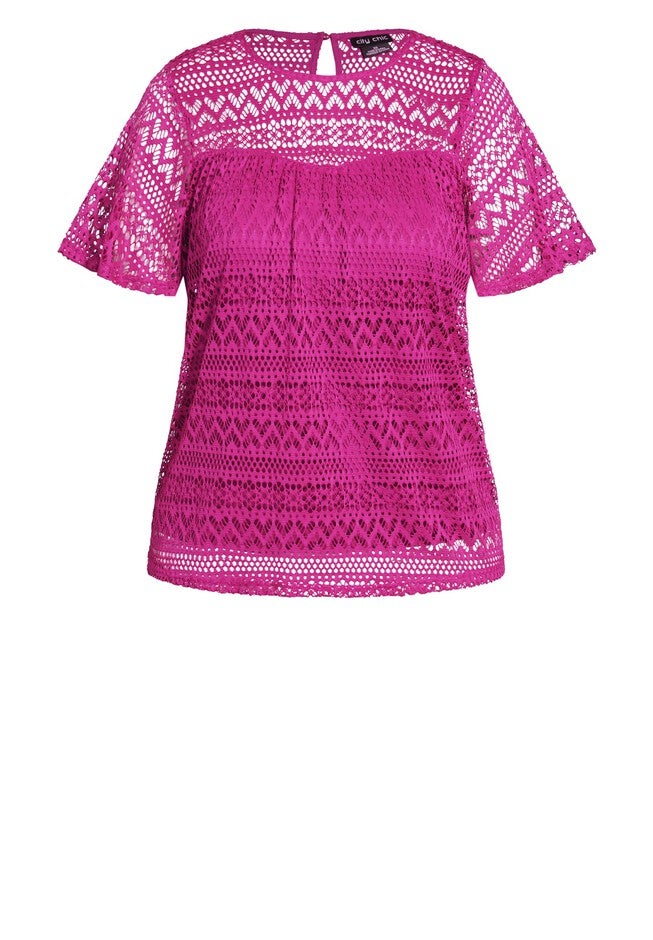 Serenity Short Sleeve Top - cerise, PINK, alternate image number 3