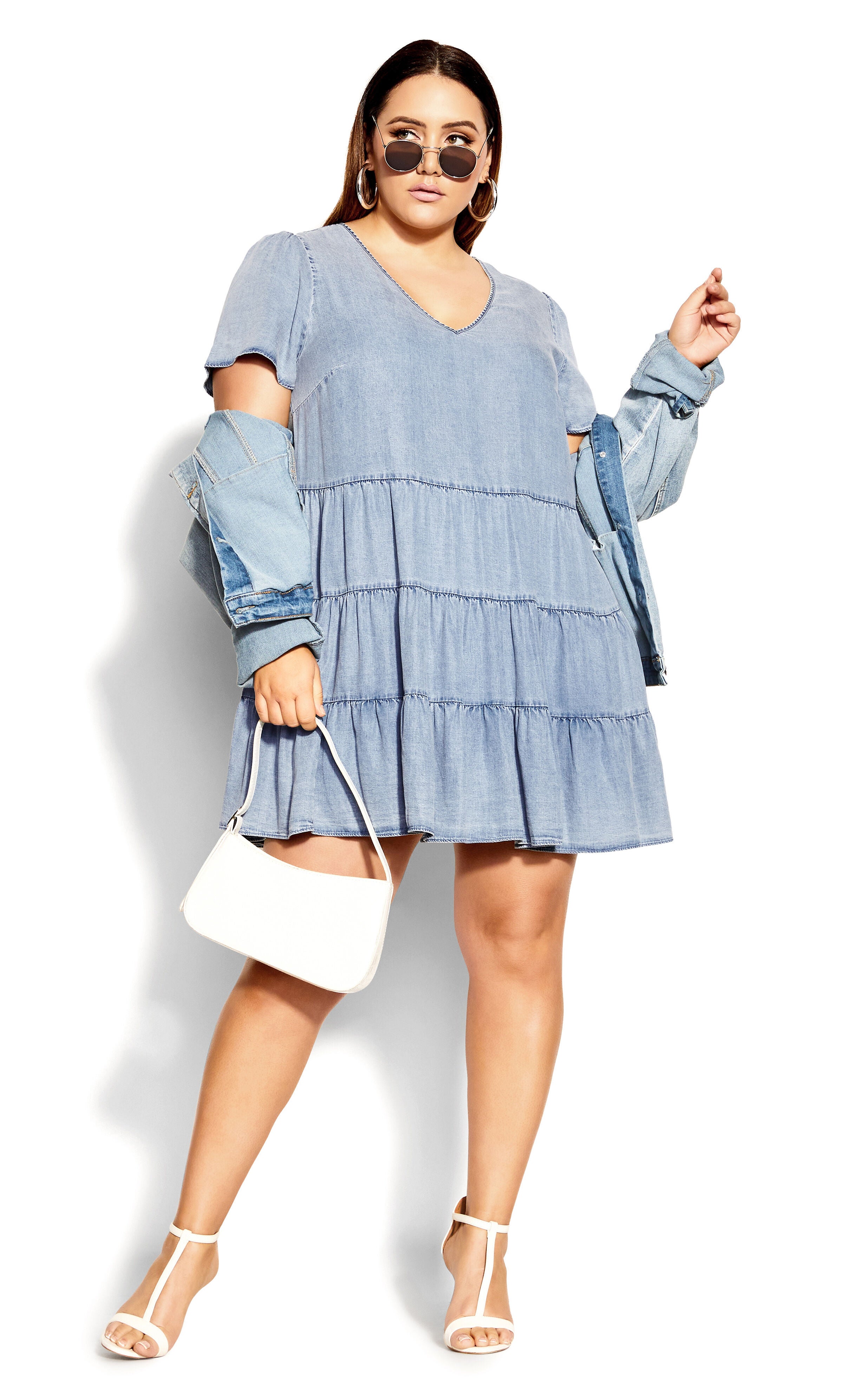 Denim Tier Dress - light wash, BLUE, alternate image number 3