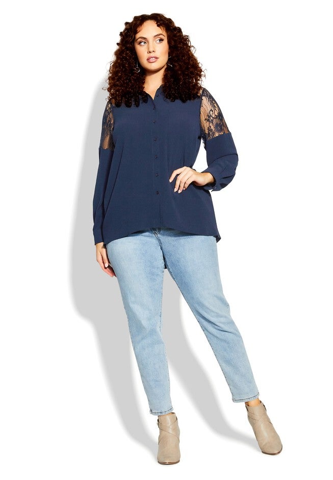 Lacey Hi Lo Shirt - navy, BLUE, hi-res image number null