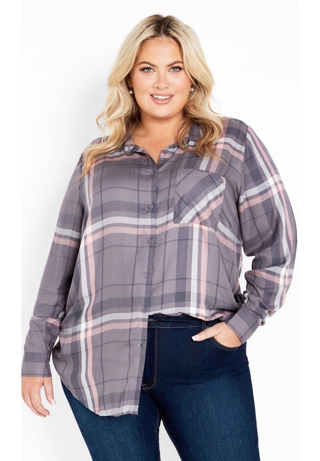 Kylee Check Shirt, GREY PINK, hi-res image number null