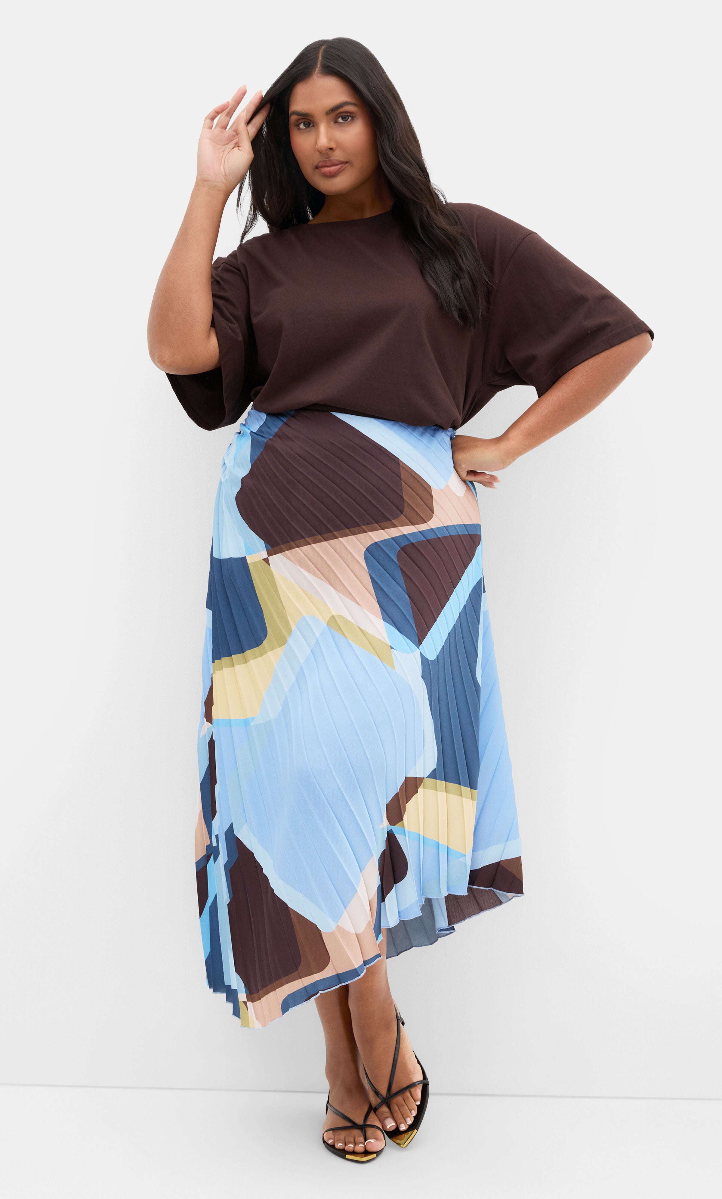 Amaya Abstract Print Pleat Skirt