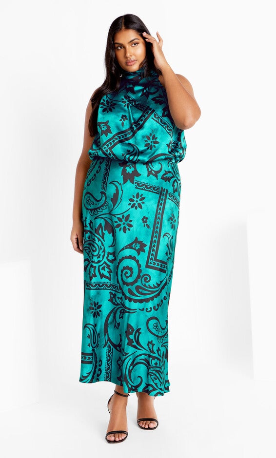 Perri Print Dress - peacock, GREEN, hi-res image number null