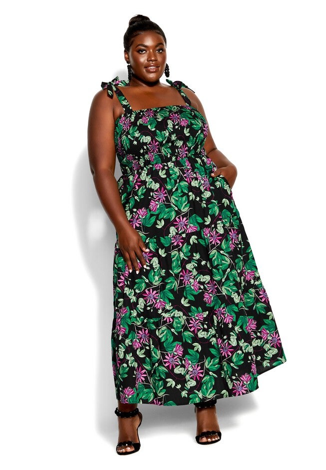 Passion Burst Maxi Dress - black floral, BLACK, on-hover image number 1