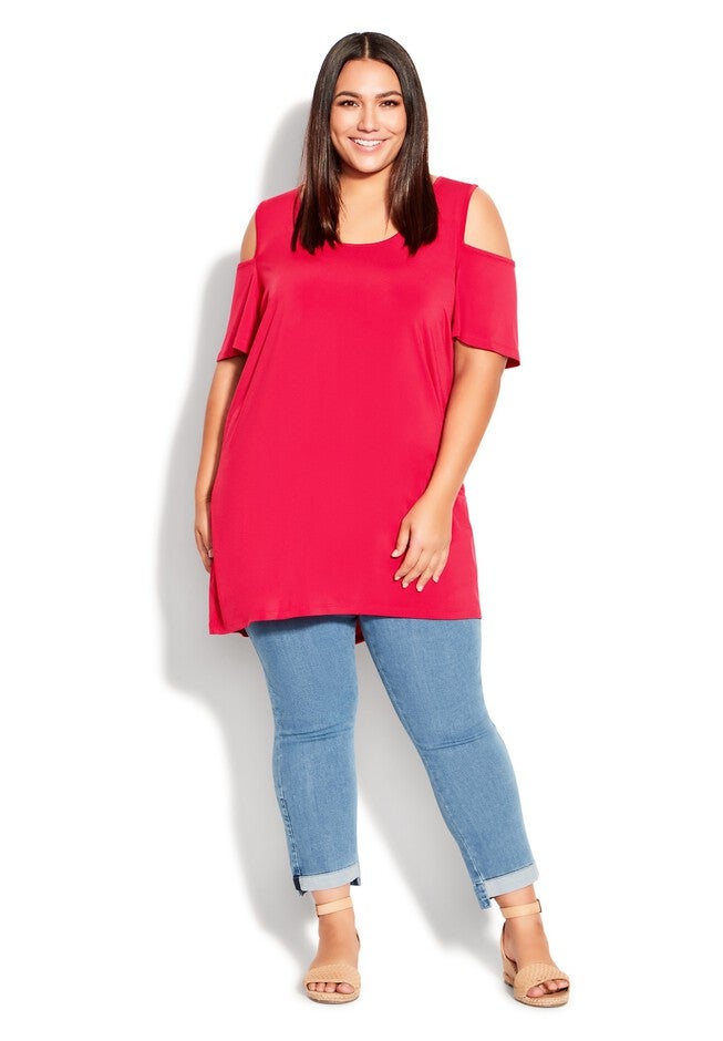 Claire Cold Shoulder Tunic, PERSIAN RED, alternate image number null