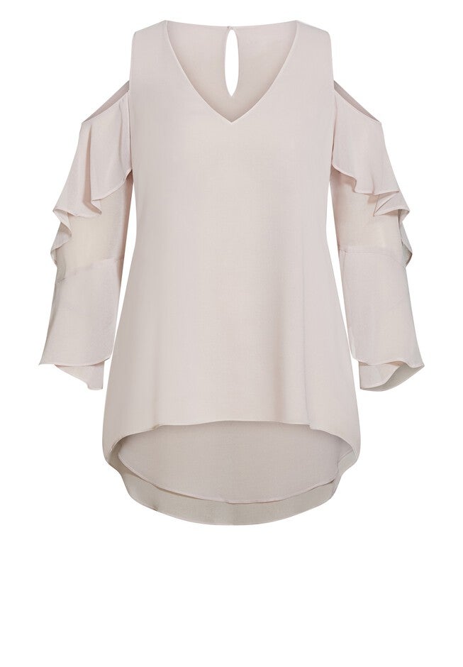 Hi Lo Cold Shoulder Top - champagne, YELLOW, alternate image number 3