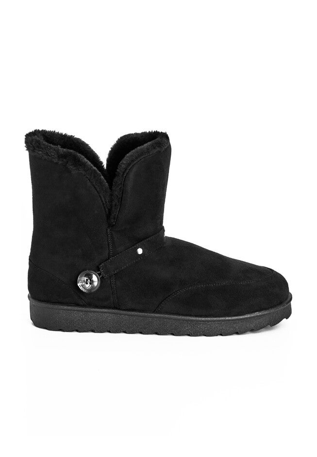 Faux Fur Slip On Buckle Bootie, BLACK, alternate image number null