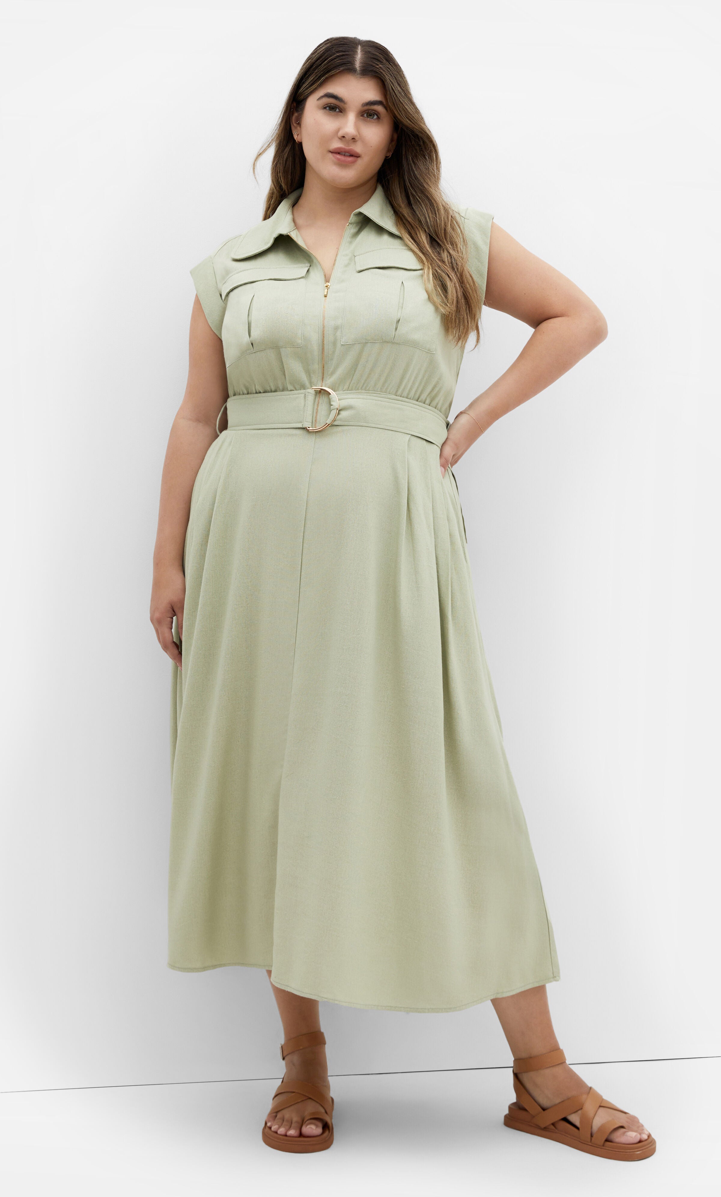 Utility Midi Dress - sage, GREEN, hi-res image number 0