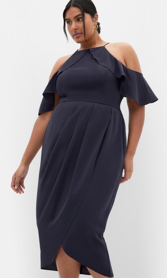 Love Siren Ruffle Shoulder Dress - navy, BLUE, alternate image number null