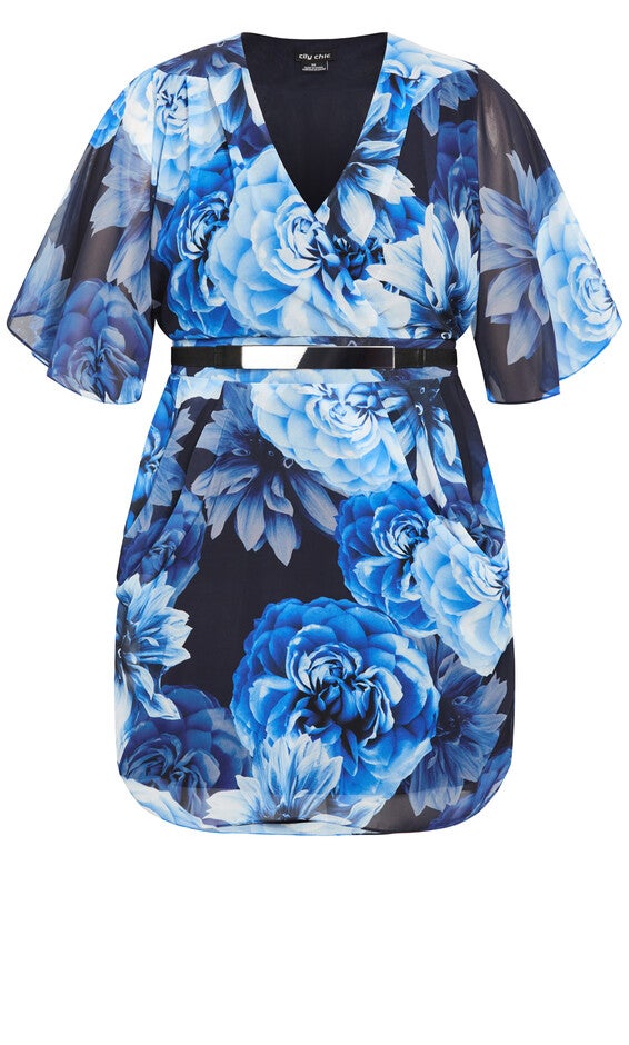 Color Wrap Print Dress - night bloom, NAVY NIGHT BLOOM, alternate image number null