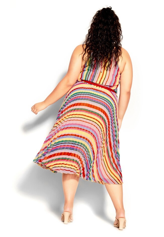Halter Rainbow Midi Dress - rainbow, YELLOW, alternate image number null