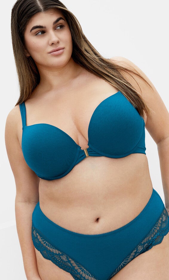 Smooth & Chic Front Close Cotton Push Up Bra - poseidon, BLUE, hi-res image number null