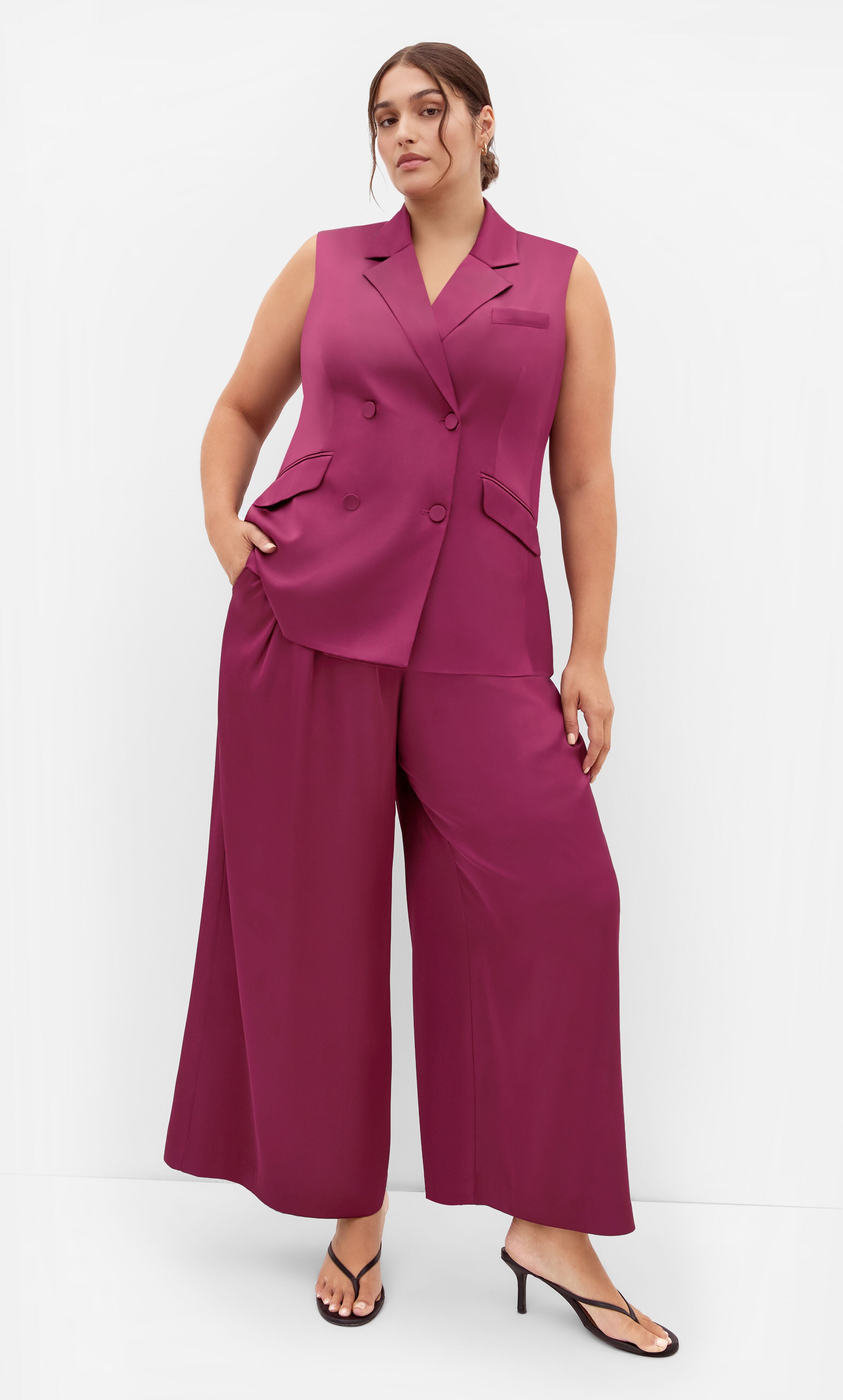 Rylie Satin Vest, RED, on-hover image number 1