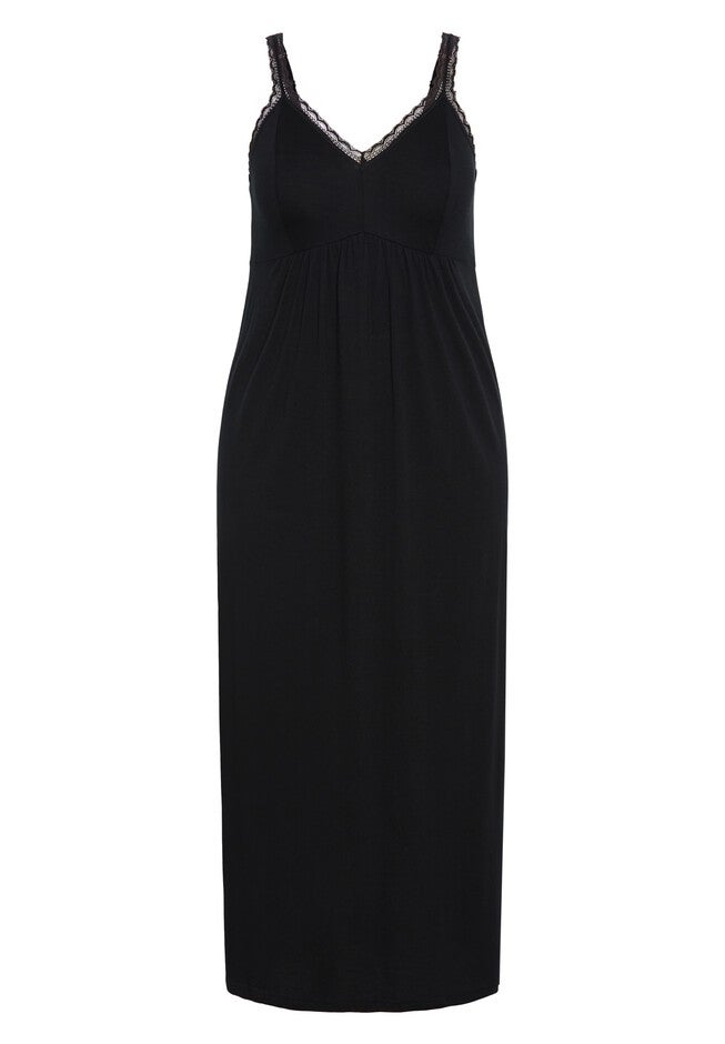 Lace Trim Sleep Maxi Dress, BLACK, alternate image number 2