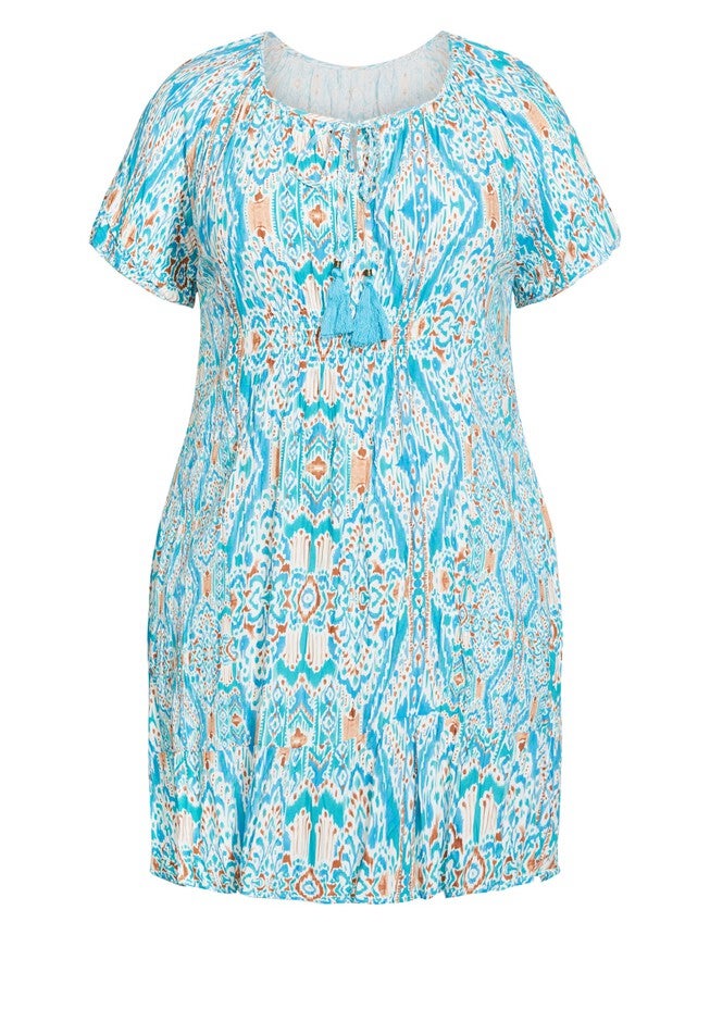 Avalon Crush Tassel Tie Ruffle Tunic, AQUA IKAT, alternate image number null