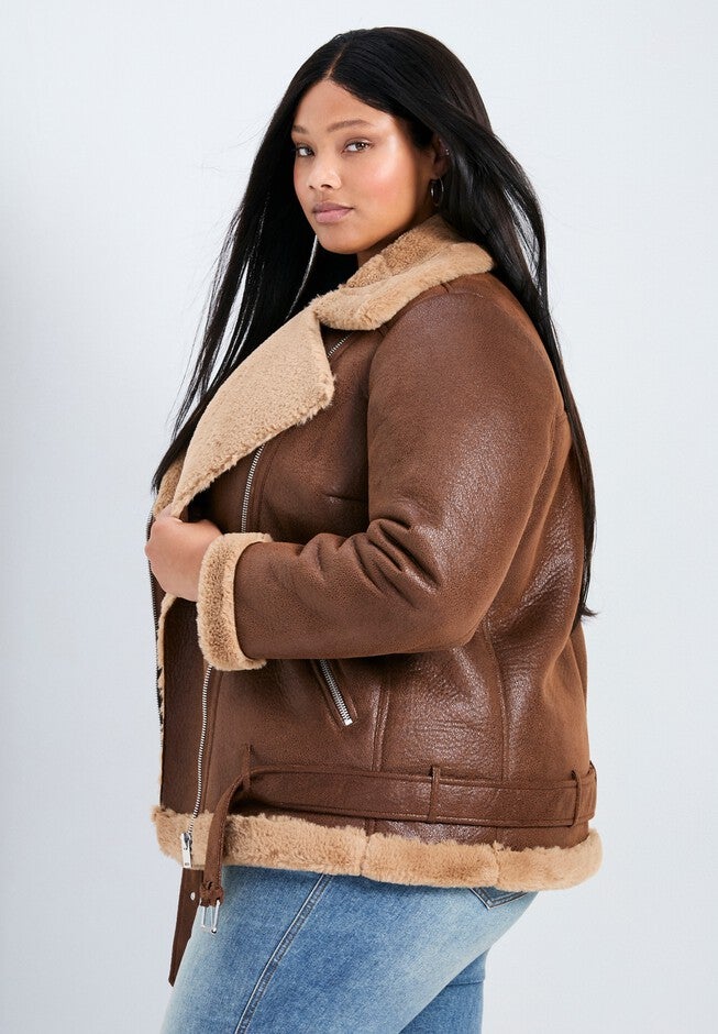 Belted Biker Jacket, BROWN, alternate image number null