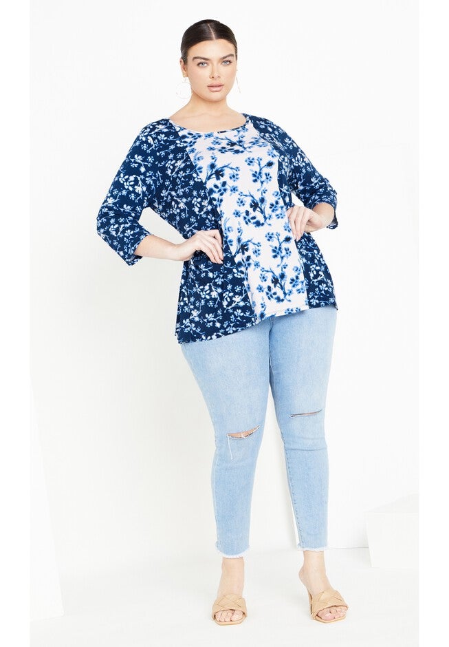 Nina Placed Top, NAVY INK BLOSSOM, on-hover image number null