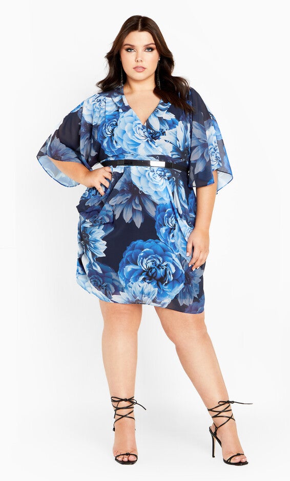 Color Wrap Print Dress - night bloom, NAVY NIGHT BLOOM, alternate image number null