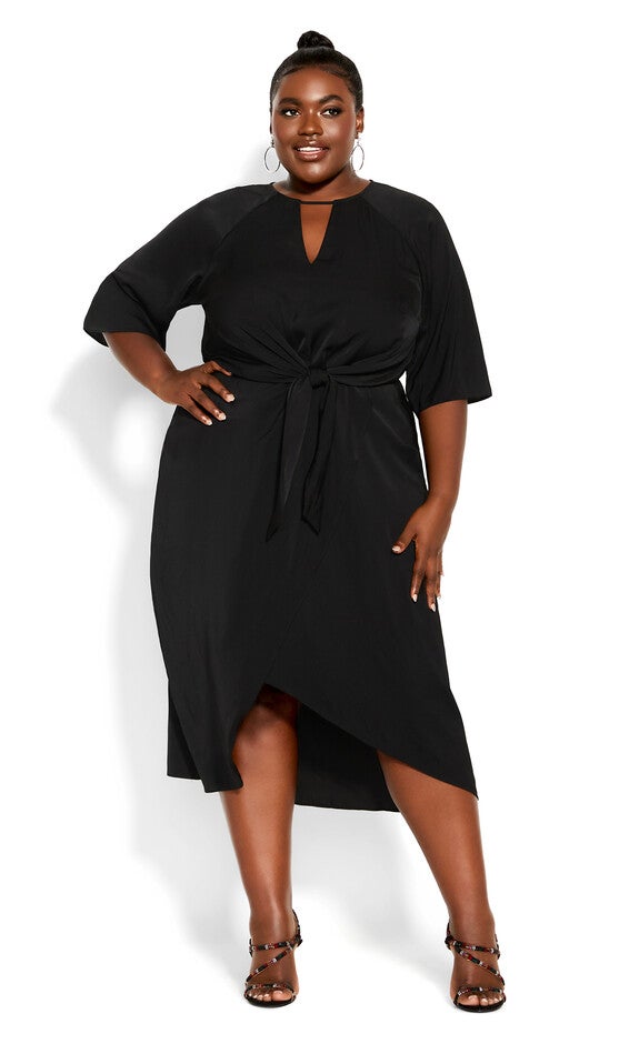 Sleek Tie Dress - black, BLACK, hi-res image number 0