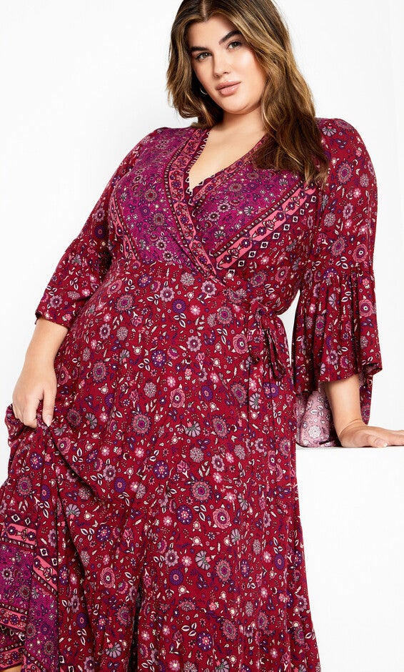 Belle Wrap Maxi Dress - crimson, RED, alternate image number null