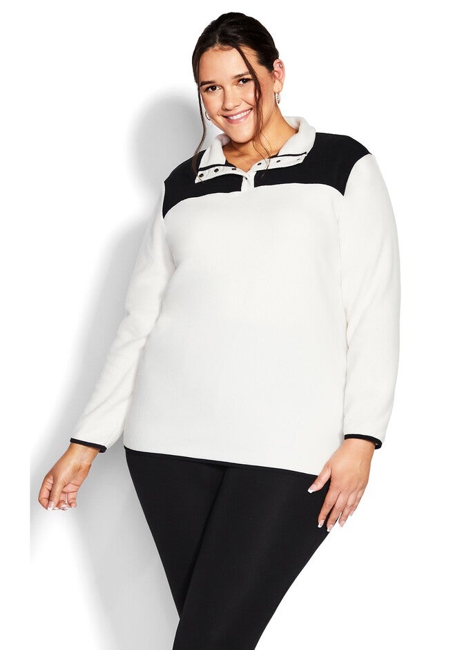 Polar Fleece Color Block Pull Over, IVORY BLACK, hi-res image number 0