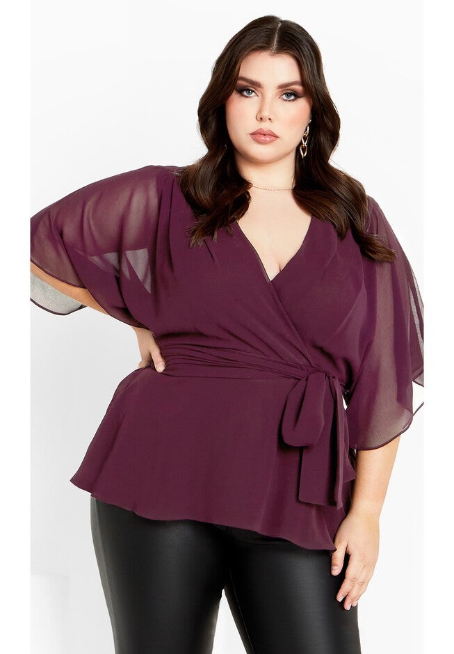 Elegant Wrap Top - spiced plum, RED, hi-res image number 0