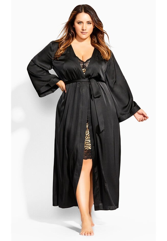 Long Satin Robe - black, BLACK, hi-res image number 0