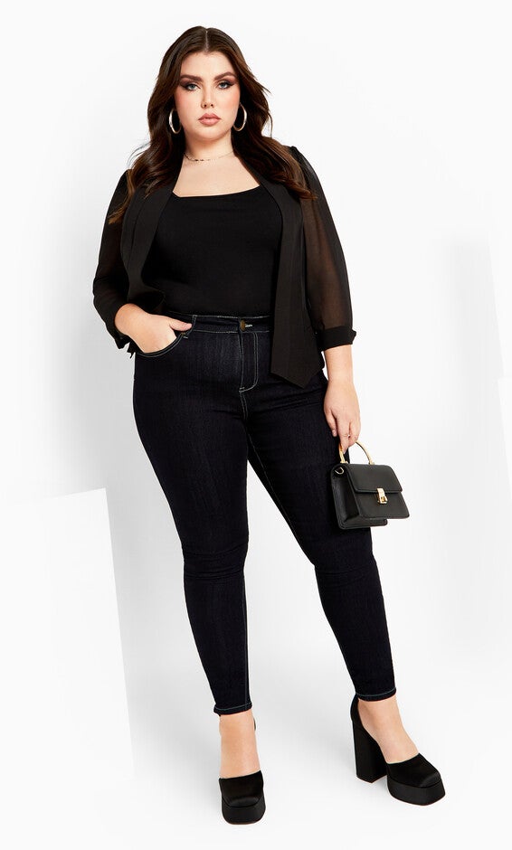 Drapey Sheer Chiffon Blazer Jacket - black, BLACK, alternate image number null