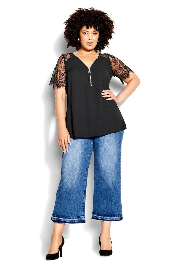 Botanical Lace Top - black, BLACK, on-hover image number 1