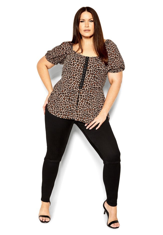 Quirky Print Top - cheetah, BEIGE, alternate image number null