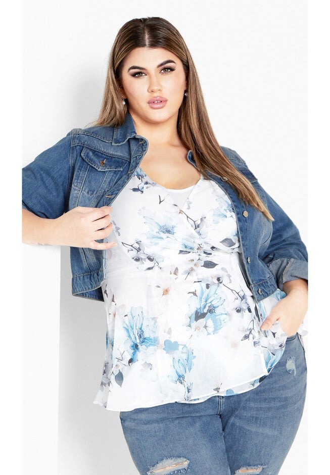 Kelly Print Top - ivory, WHITE, hi-res image number 0