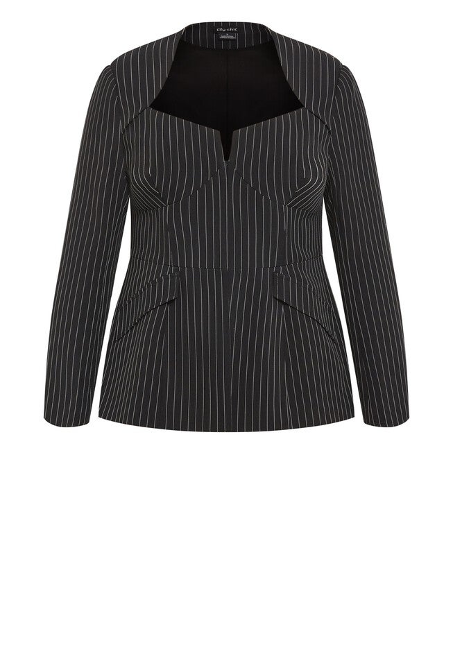 Sabine Stripe Jacket - black, BLACK, alternate image number null