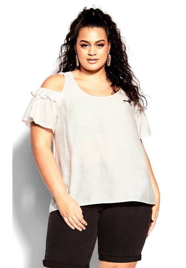 Frilled Top - ivory, WHITE, hi-res image number 0
