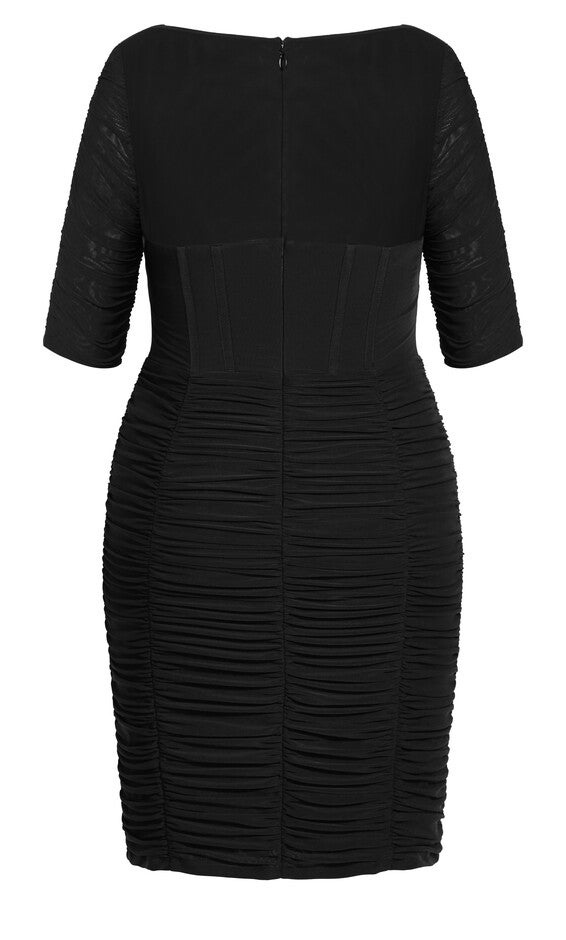 Bustier Elbow Sleeve Dress - black, BLACK, alternate image number 4