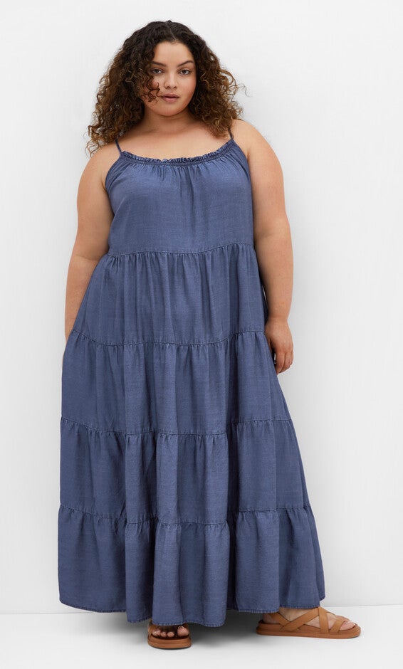 blue island maxi dress Cotton Island Smock Fray Tiered Maxi Dress in Cobalt