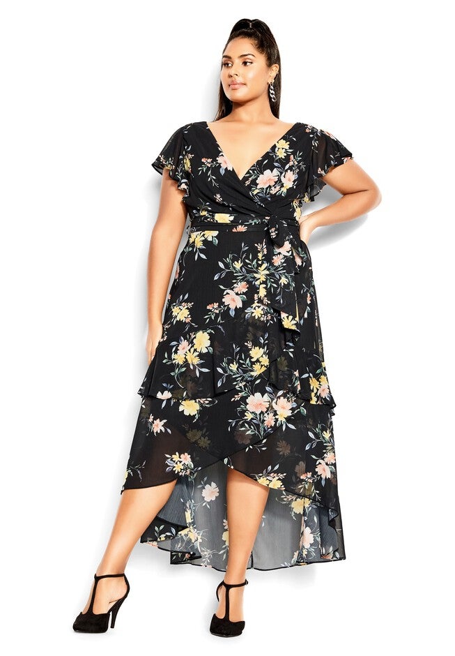 Flirty Tier Print Maxi Dress - black, GREY, on-hover image number 1