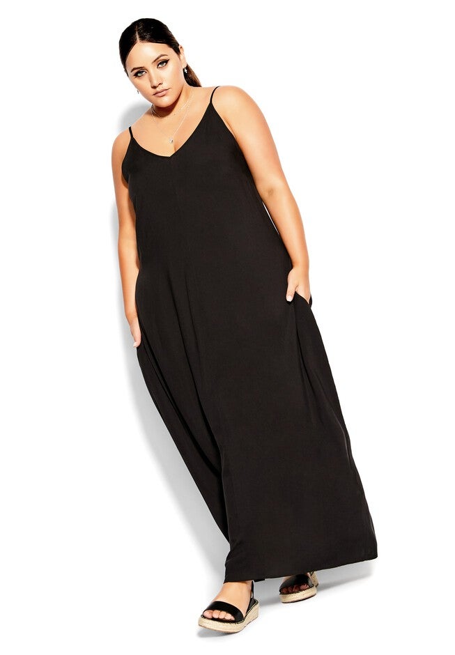 V Neck Maxi Dress - black, BLACK, on-hover image number 1