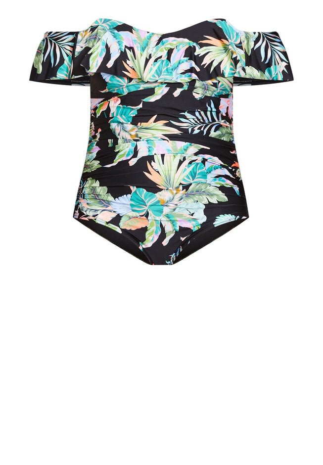 Samira Ruffle Print 1 Piece - black, BLACK, alternate image number null