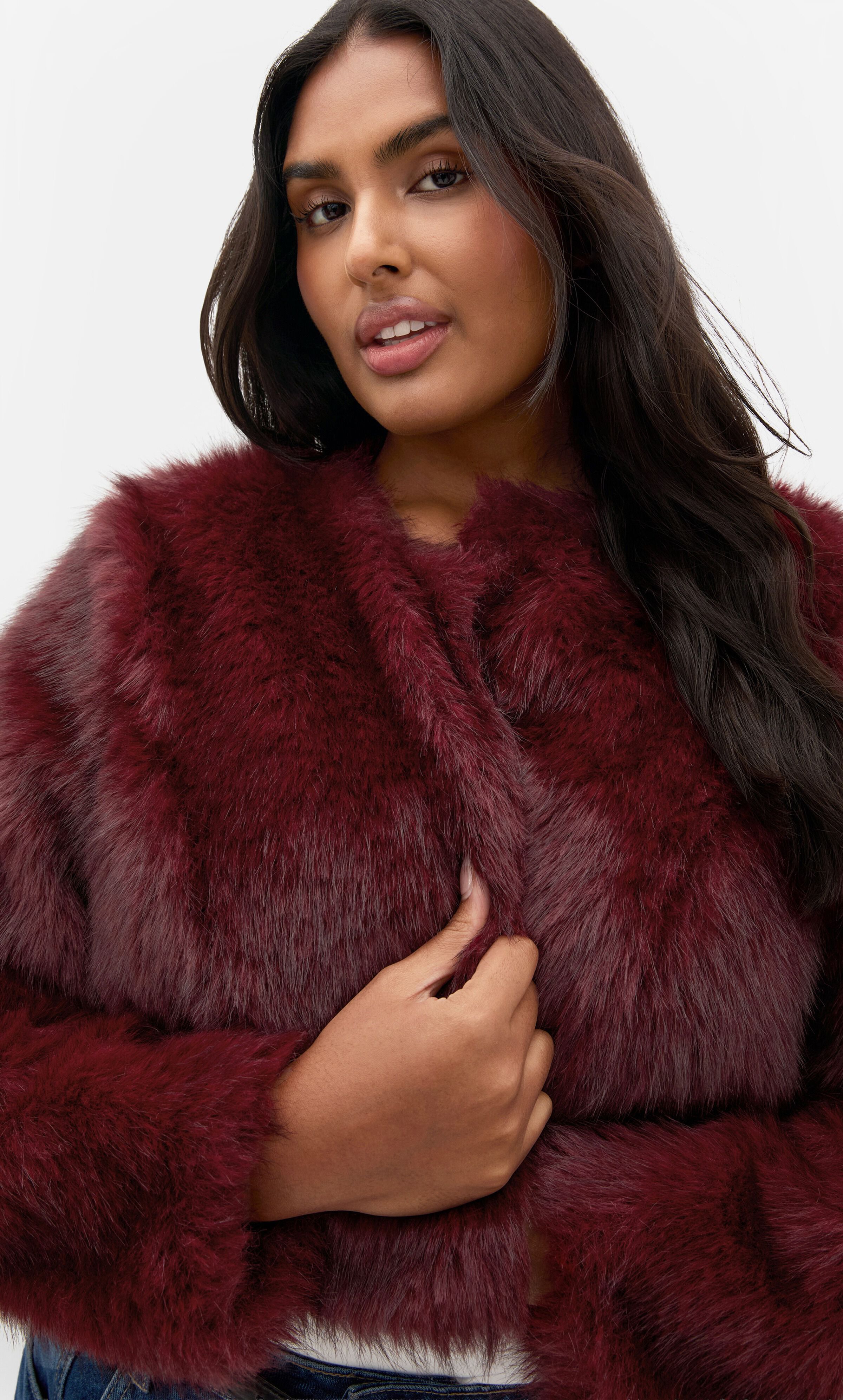 Angel Faux Fur Crop Jacket, PURPLE, alternate image number 3