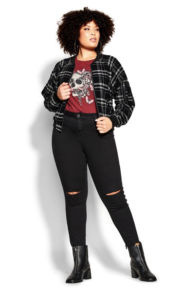 Check Bomber Jacket - black, BLACK, alternate image number 2
