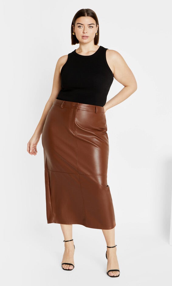 Faux Leather Ivy Skirt - nougat, NOUGAT, alternate image number null