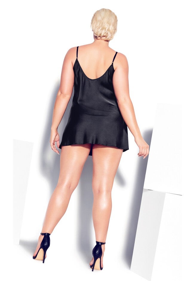 Satin Chemise & Robe Set - black, BLACK, alternate image number 3