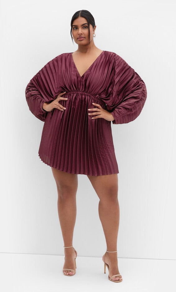Chloe Pleat Dress - burgundy, RED, hi-res image number null