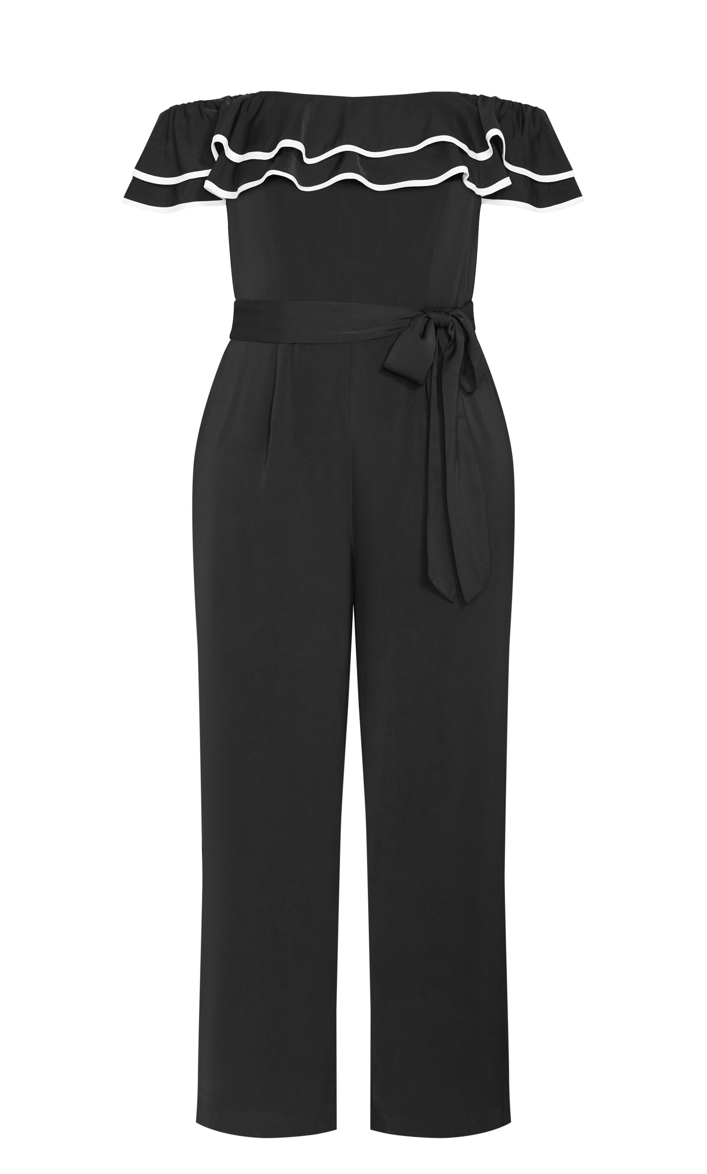 Demure Off Shoulder Frill Jumpsuit - black, BLACK, alternate image number 3