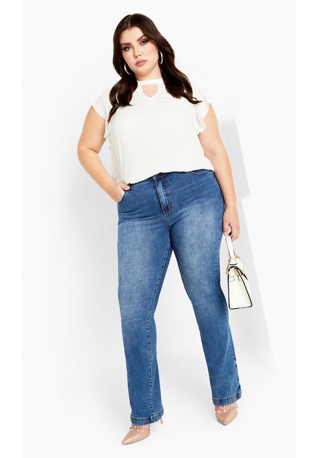 Annabelle Flutter Sleeves Cut Out Top - ivory, WHITE, on-hover image number null